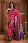 Festive Edit! Ganga Ghat ~ Handloom Pure Kora Silk Saree in Rani Pink and Purple ( Silk Mark Certified ) - verymuchindian.com
