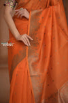 Festive Edit! Ganga Ghat ~ Handloom Pure Kora Silk Saree in Serene Orange ( Silk Mark Certified ) - verymuchindian.com