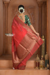 Festive Edit! Ganga Ghat ~ Handloom Pure Kora Silk Saree in Serene Red ( Silk Mark Certified ) - verymuchindian.com