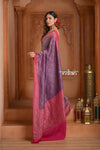 Festive Edit! Ganga Ghat ~ Handloom Pure Silk Brocade Crepe Saree with Contrast Pallu in Purple and Pink (Silk Mark Certified) - verymuchindian.com
