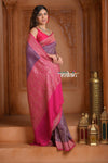 Festive Edit! Ganga Ghat ~ Handloom Pure Silk Brocade Crepe Saree with Contrast Pallu in Purple and Pink (Silk Mark Certified) - verymuchindian.com