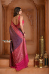 Festive Edit! Ganga Ghat ~ Handloom Pure Silk Brocade Crepe Saree with Contrast Pallu in Purple and Pink (Silk Mark Certified) - verymuchindian.com