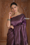 Festive Edit! Ganga Ghat ~ Handloom Pure Silk Brocade Saree in Dark Purple - verymuchindian.com