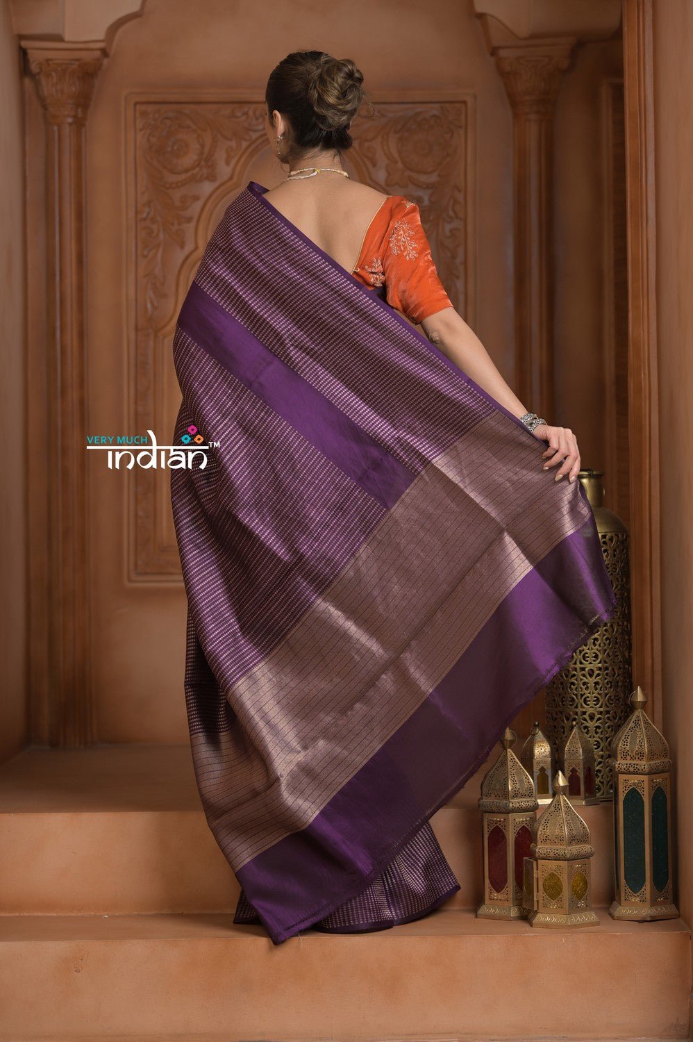 Festive Edit! Ganga Ghat ~ Handloom Pure Silk Brocade Saree in Dark Purple - verymuchindian.com