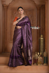 Festive Edit! Ganga Ghat ~ Handloom Pure Silk Brocade Saree in Dark Purple - verymuchindian.com