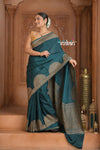 Festive Edit! Ganga Ghat ~ Handloom Pure Silk Chiffon Crepe Banarasi Saree in Azure Blue (Silk Mark Certified) - verymuchindian.com