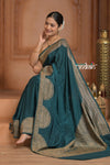 Festive Edit! Ganga Ghat ~ Handloom Pure Silk Chiffon Crepe Banarasi Saree in Azure Blue (Silk Mark Certified) - verymuchindian.com