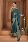 Festive Edit! Ganga Ghat ~ Handloom Pure Silk Chiffon Crepe Banarasi Saree in Azure Blue (Silk Mark Certified) - verymuchindian.com