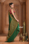 Festive Edit! Ganga Ghat ~ Handloom Pure Silk Chiffon Crepe Banarasi Saree in Dark Green ( Silk Mark Certified ) - verymuchindian.com