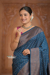 Festive Edit! Ganga Ghat ~ Handloom Pure Silk Chiffon Crepe Banarasi Saree in Marine Blue (Silk Mark Certified) - verymuchindian.com