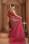 Festive Edit! Ganga Ghat ~ Handloom Pure Silk Chiffon Crepe Banarasi Saree in Rani Pink ( Silk Mark Certified ) - verymuchindian.com