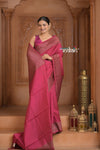 Festive Edit! Ganga Ghat ~ Handloom Pure Silk Chiffon Crepe Banarasi Saree in Rani Pink ( Silk Mark Certified ) - verymuchindian.com