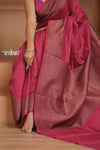 Festive Edit! Ganga Ghat ~ Handloom Pure Silk Chiffon Crepe Banarasi Saree in Rani Pink ( Silk Mark Certified ) - verymuchindian.com