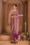 Festive Edit! Ganga Ghat ~ Handloom Pure Silk Chiffon Crepe Banarasi Saree in Rose Purple (Silk Mark Certified) - verymuchindian.com