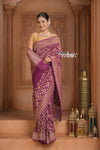 Festive Edit! Ganga Ghat ~ Handloom Pure Silk Chiffon Crepe Banarasi Saree in Rose Purple (Silk Mark Certified) - verymuchindian.com
