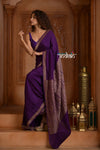 Festive Edit! Ganga Ghat ~ Handloom Pure Silk Chiffon Crepe Saree in Velvet Plum ( Silk Mark Certified) - verymuchindian.com