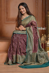 Festive Edit! Ganga Ghat ~ Handloom Pure Silk Chiffon Georgette Saree in Brown and Blue ( Silk Mark Certified ) - verymuchindian.com