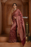Festive Edit! Ganga Ghat ~ Handloom Pure Silk Chiffon Georgette Saree in Dark Brown (Silk Mark Certified) - verymuchindian.com