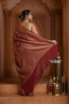 Festive Edit! Ganga Ghat ~ Handloom Pure Silk Chiffon Georgette Saree in Dark Brown (Silk Mark Certified) - verymuchindian.com