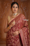 Festive Edit! Ganga Ghat ~ Handloom Pure Silk Chiffon Georgette Saree in Dark Brown (Silk Mark Certified) - verymuchindian.com