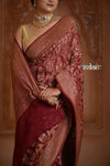 Festive Edit! Ganga Ghat ~ Handloom Pure Silk Chiffon Georgette Saree in Dark Brown (Silk Mark Certified) - verymuchindian.com