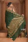 Festive Edit! Ganga Ghat ~ Handloom Pure Silk Chiffon Georgette Saree in Dark Green (Silk Mark Certified) - verymuchindian.com