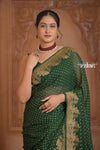 Festive Edit! Ganga Ghat ~ Handloom Pure Silk Chiffon Georgette Saree in Dark Green (Silk Mark Certified) - verymuchindian.com