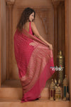 Festive Edit! Ganga Ghat ~ Handloom Pure Silk Chiffon Georgette Saree in Flamingo Pink (Silk Mark Certified) - verymuchindian.com