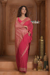 Festive Edit! Ganga Ghat ~ Handloom Pure Silk Chiffon Georgette Saree in Flamingo Pink (Silk Mark Certified) - verymuchindian.com