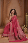 Festive Edit! Ganga Ghat ~ Handloom Pure Silk Chiffon Georgette Saree in Flamingo Pink (Silk Mark Certified) - verymuchindian.com