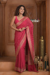 Festive Edit! Ganga Ghat ~ Handloom Pure Silk Chiffon Georgette Saree in Flamingo Pink (Silk Mark Certified) - verymuchindian.com