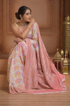 Festive Edit! Ganga Ghat ~ Handloom Pure Silk Chiffon Georgette Saree in Mogra White ( Silk Mark Certified) - verymuchindian.com