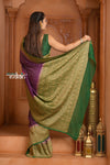 Festive Edit! Ganga Ghat ~ Handloom Pure Silk Chiffon Georgette Saree in Plum and Green ( Silk Mark Certified) - verymuchindian.com