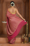 Festive Edit! Ganga Ghat ~ Handloom Pure Silk Chiffon Georgette Saree in Rani Pink ( Silk Mark Certified) - verymuchindian.com