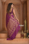 Festive Edit! Ganga Ghat ~ Handloom Pure Silk Chiffon Georgette Saree in Rose Pink (Silk Mark Certified) - verymuchindian.com