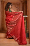 Festive Edit! Ganga Ghat ~ Handloom Pure Silk Chiniya Saree in Crimson Silk Mark Certified) - verymuchindian.com