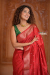 Festive Edit! Ganga Ghat ~ Handloom Pure Silk Chiniya Saree in Crimson Silk Mark Certified) - verymuchindian.com