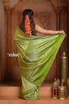 Festive Edit! Ganga Ghat ~ Handloom Pure Silk Chiniya Saree in Leaf Green ( Silk Mark Certified) - verymuchindian.com