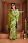 Festive Edit! Ganga Ghat ~ Handloom Pure Silk Chiniya Saree in Leaf Green ( Silk Mark Certified) - verymuchindian.com