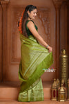 Festive Edit! Ganga Ghat ~ Handloom Pure Silk Chiniya Saree in Leaf Green ( Silk Mark Certified) - verymuchindian.com
