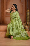 Festive Edit! Ganga Ghat ~ Handloom Pure Silk Chiniya Saree in Leaf Green ( Silk Mark Certified) - verymuchindian.com