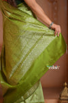Festive Edit! Ganga Ghat ~ Handloom Pure Silk Chiniya Saree in Leaf Green ( Silk Mark Certified) - verymuchindian.com