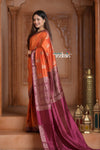 Festive Edit! Ganga Ghat ~ Handloom Pure Silk Chiniya Saree in Orange Mauve (Silk Mark Certified)) - verymuchindian.com