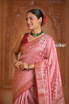 Festive Edit! Ganga Ghat ~ Handloom Pure Silk Chiniya Saree in Peach Pink ( Silk Mark Certified) - verymuchindian.com