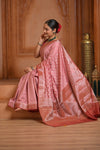 Festive Edit! Ganga Ghat ~ Handloom Pure Silk Chiniya Saree in Peach Pink ( Silk Mark Certified) - verymuchindian.com