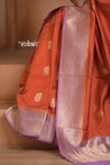 Festive Edit! Ganga Ghat ~ Handloom Pure Silk Chiniya Saree in Red and Lilac ( Silk Mark Certified) - verymuchindian.com