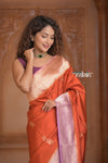 Festive Edit! Ganga Ghat ~ Handloom Pure Silk Chiniya Saree in Red and Lilac ( Silk Mark Certified) - verymuchindian.com