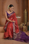 Festive Edit! Ganga Ghat ~ Handloom Pure Silk Chiniya Saree in Red and Purple ( Silk Mark Certified) - verymuchindian.com