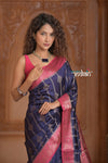 Festive Edit! Ganga Ghat ~ Handloom Pure Silk Chiniya Saree in Royal Blue and Pink ( Silk Mark Certified) - verymuchindian.com