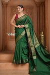Festive Edit! Ganga Ghat ~ Handloom Pure Silk Chiniya Saree in Royal Green ( Silk Mark Certified) - verymuchindian.com